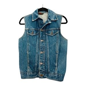 VTG Denim Vest Trousers Up Blue Jean Sleeveless Button Up Indie Vanguard 90s